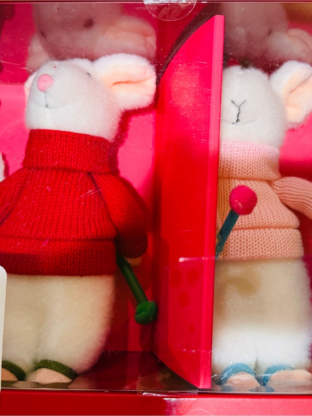 Pair of Felt Mouse Decorations in Red and Pink Sweaters